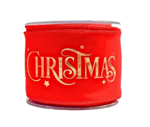 Ruban de Noël rouge velours Merry Christmas doré 9M