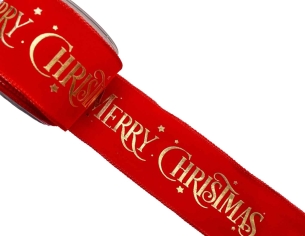 Ruban de Noël rouge velours Merry Christmas doré 9M