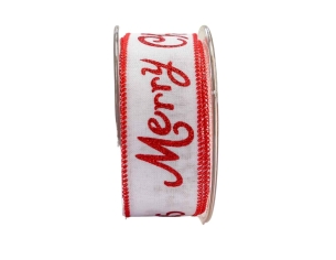 Ruban de Noël blanc Merry Christmas rouge 9M