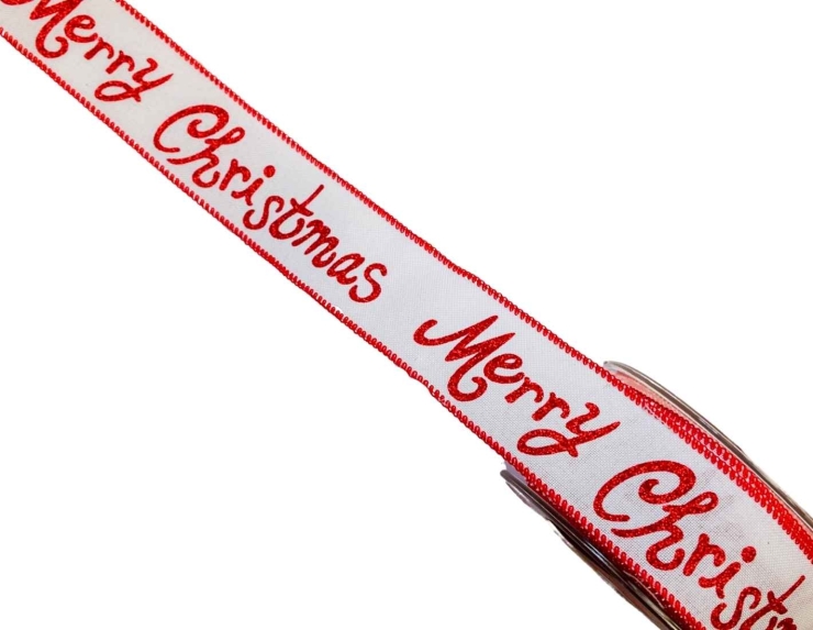 Ruban de Noël blanc Merry Christmas rouge 9M