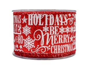 Ruban de Noël rouge snow time 9M