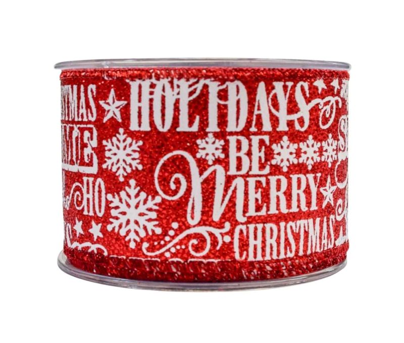 Ruban de Noël rouge snow time 9M
