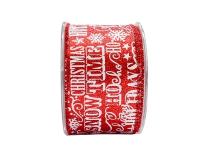 Ruban de Noël rouge snow time 9M
