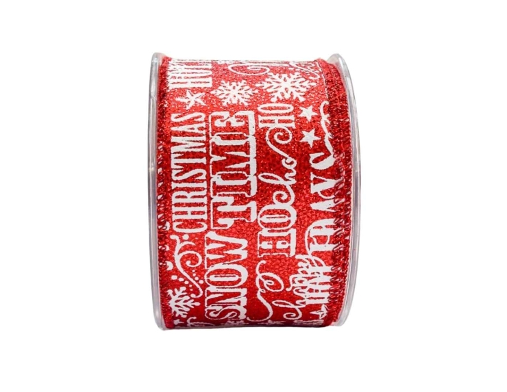 Ruban de Noël rouge snow time 9M