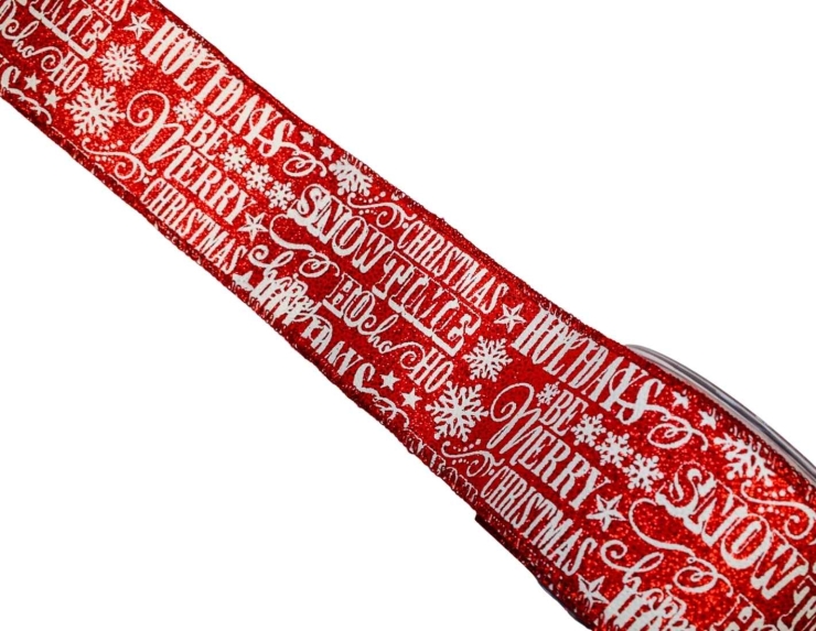 Ruban de Noël rouge snow time 9M