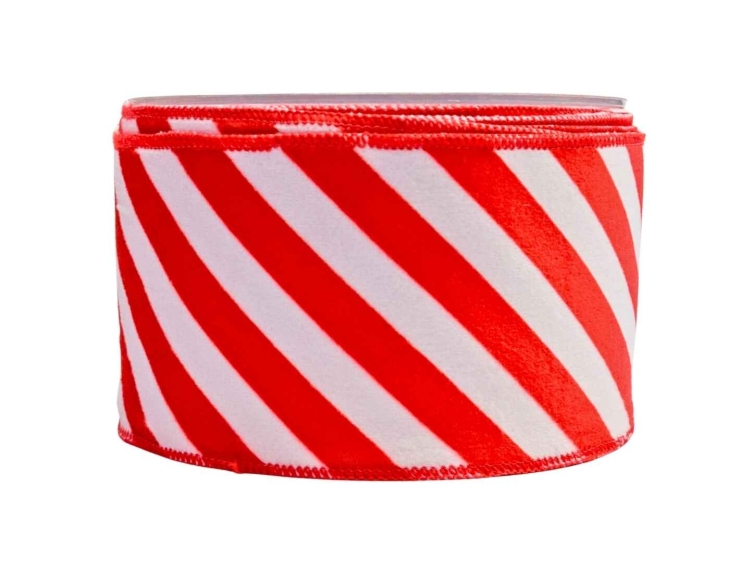 Ruban de Noël blanc rouge ligné velours 9M