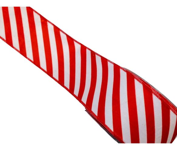 Ruban de Noël blanc rouge ligné velours 9M
