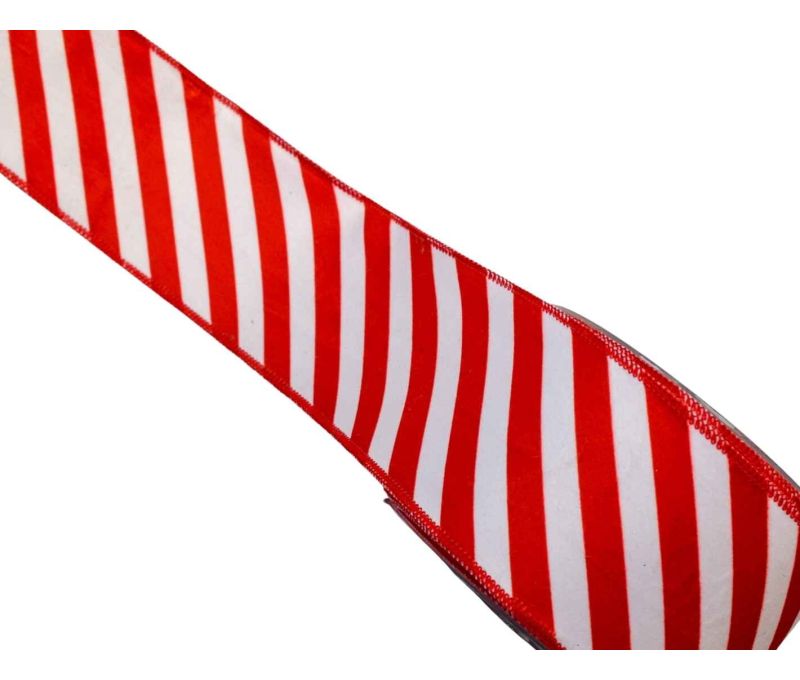 Ruban de Noël blanc rouge ligné velours 9M