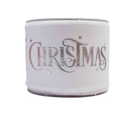 Ruban de Noël blanc argenté Merry Christmas velours 9M