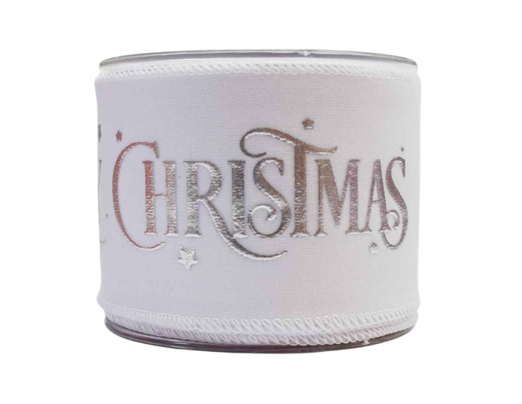 Ruban de Noël blanc argenté Merry Christmas velours 9M