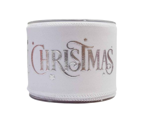 Ruban de Noël blanc argenté Merry Christmas velours 9M