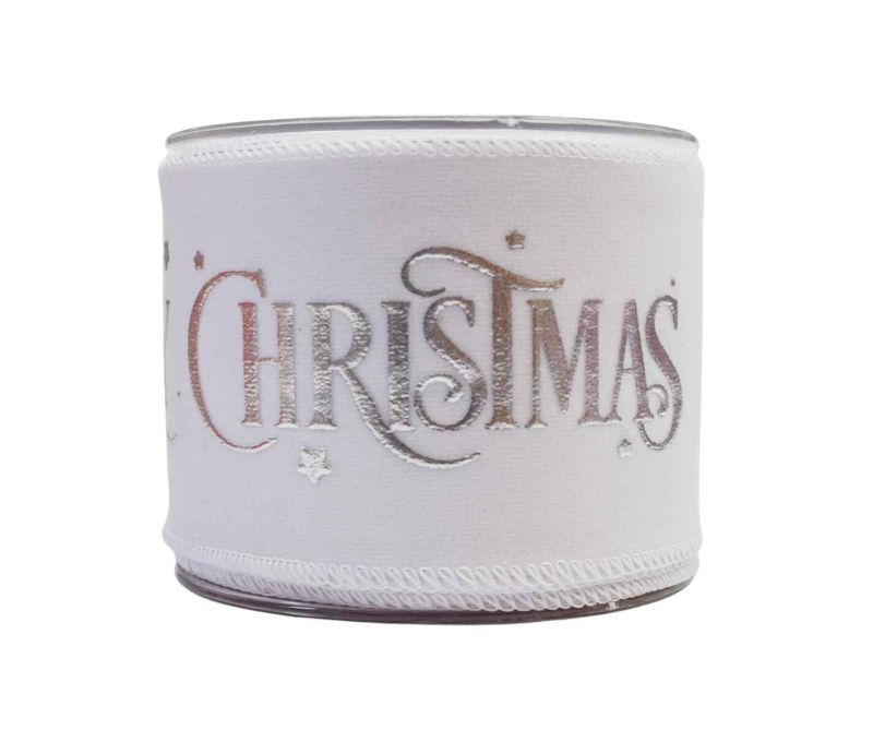 Ruban de Noël blanc argenté Merry Christmas velours 9M