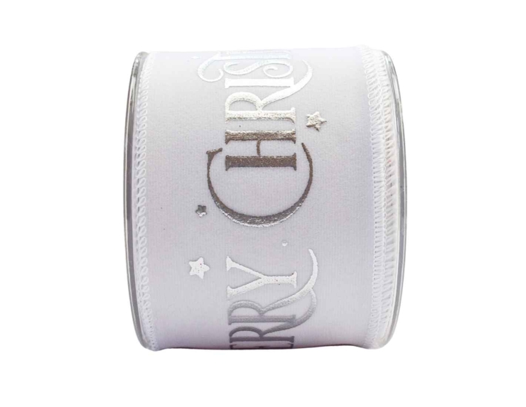 Ruban de Noël blanc argenté Merry Christmas velours 9M Ruban de Noël blanc argenté Merry Christmas velours 9M