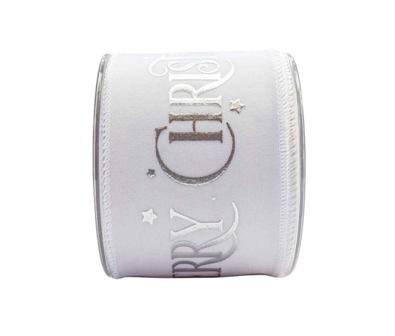 Ruban de Noël blanc argenté Merry Christmas velours 9M