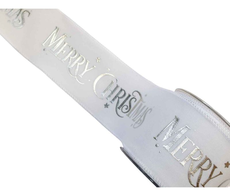 Ruban de Noël blanc argenté Merry Christmas velours 9M
