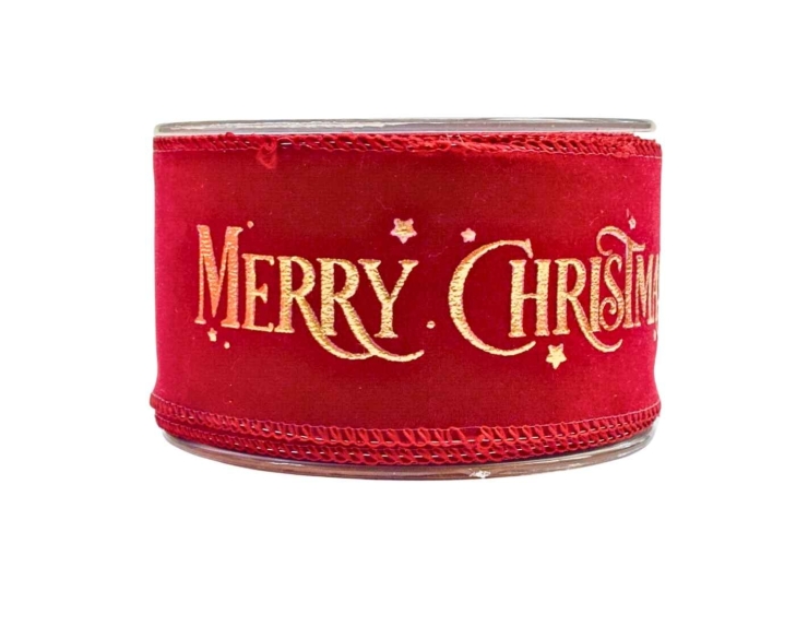 Ruban de Noël bordeaux Merry Christmas velours 9M