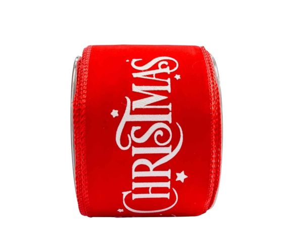 Ruban de Noël rouge Merry Christmas blanc velours 9M