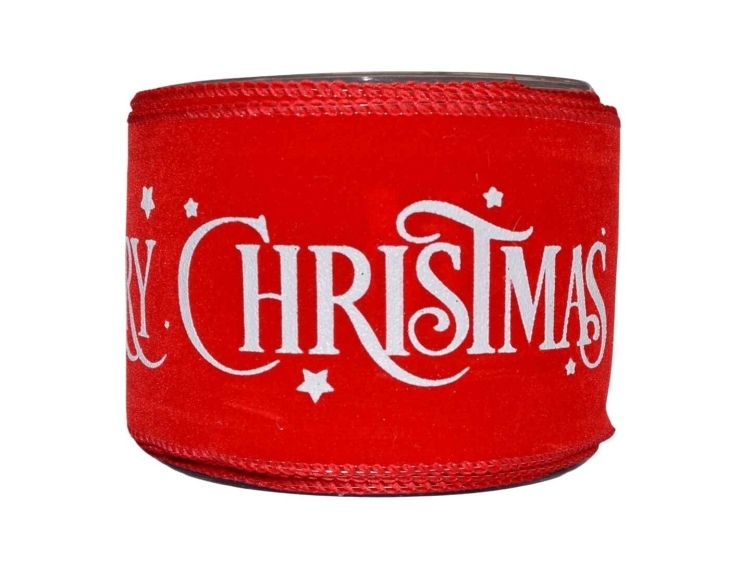 Ruban de Noël rouge Merry Christmas blanc velours 9M