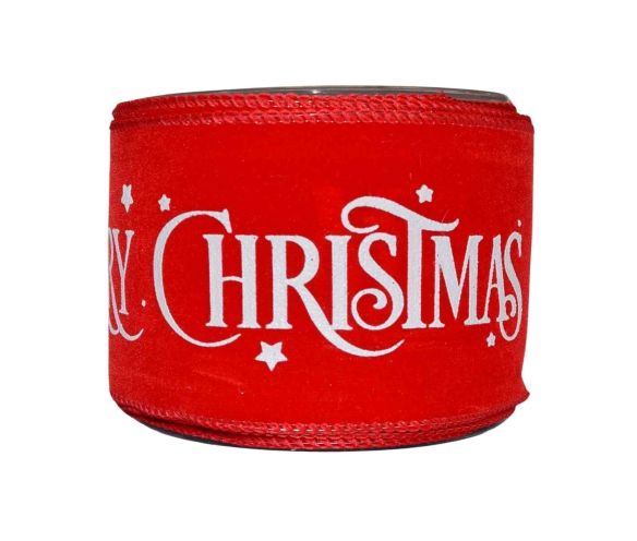 Ruban de Noël rouge Merry Christmas blanc velours 9M