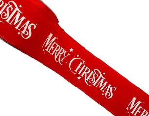 Ruban de Noël rouge Merry Christmas blanc velours 9M
