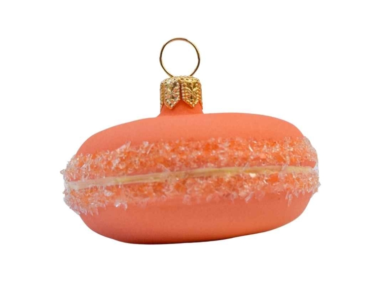 Boule de Noël macaron orange verre soufflé H 5cm