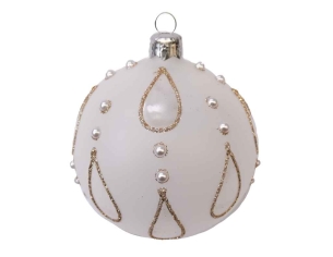 Boule de Noël blanche gouttes champagne verre D 8cm