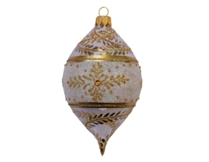 Goutte de Noël blanc givré flocons doré H 10cm