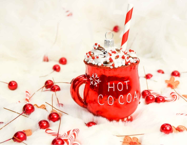 Suspension de Noël chocolat chaud verre soufflé H13cm