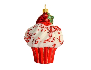 Boule de Noël cupcake fraise verre soufflé H10cm