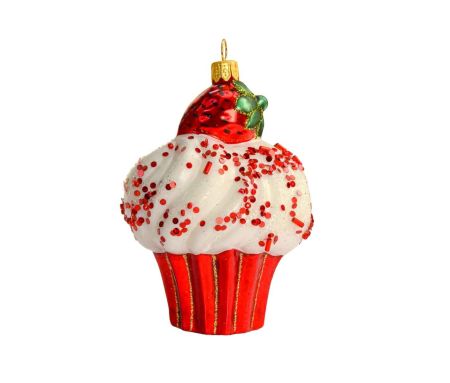 Boule de Noël cupcake fraise verre soufflé H10cm