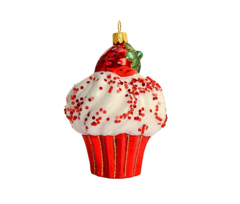 Boule de Noël cupcake fraise verre soufflé H10cm