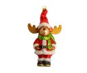Voir la slide Boule de Noël verre soufflé renne debout costume Père Noël rouge chapeau rouge bois pailletés dorés H15cm