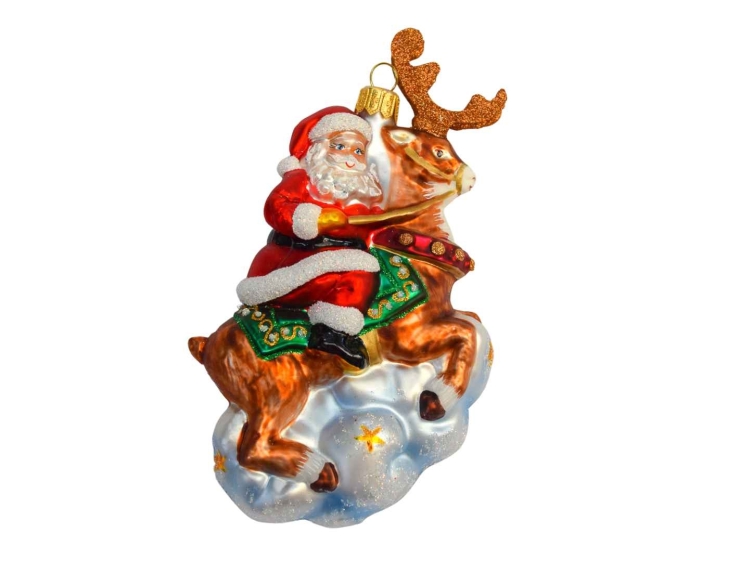 Suspension Père Noël renne verre soufflé H15cm