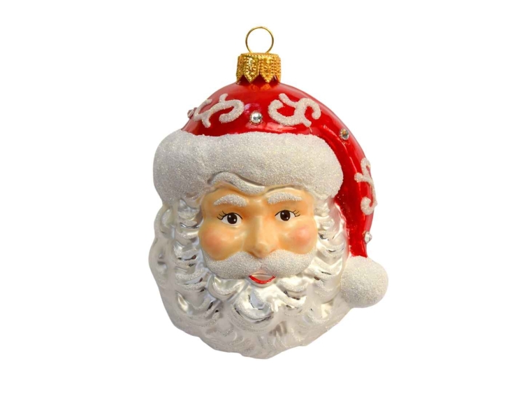 Boule de Noël visage Père Noël verre soufflé H10cm
