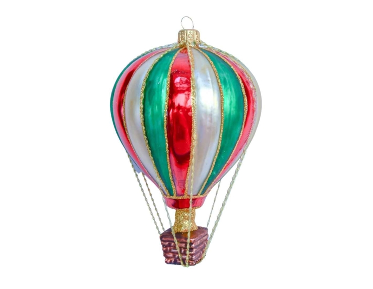 Boule de Noël montgolfière verre soufflé H14cm