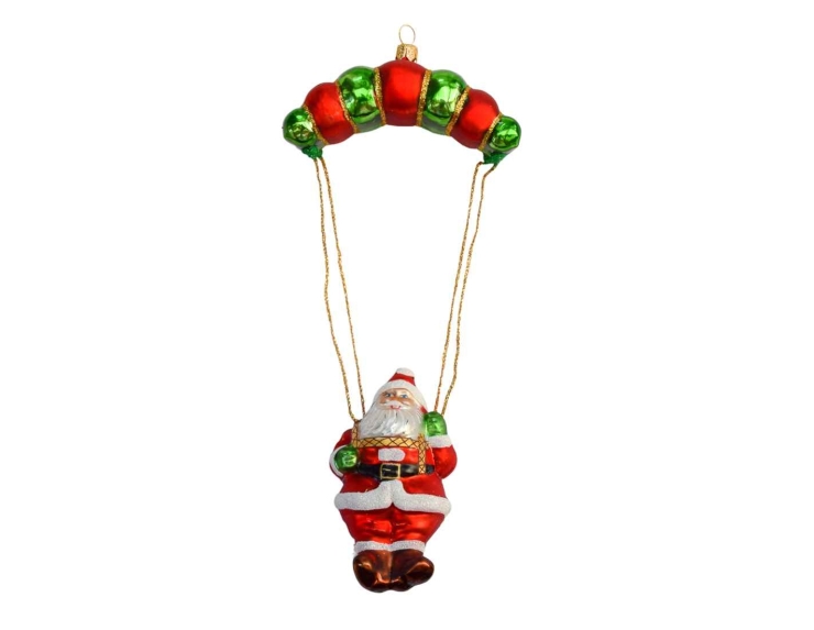 Père Noël en parachute verre soufflé H23cm