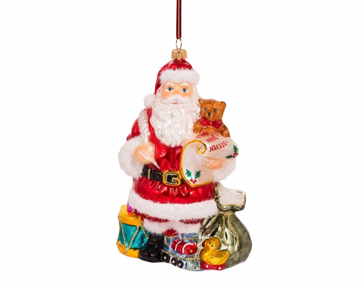 Boule de Noël Père Noël liste cadeaux verre soufflé H20cm