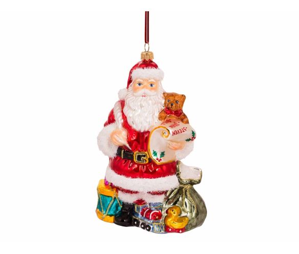 Boule de Noël Père Noël liste cadeaux verre soufflé H20cm