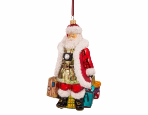 Père Noël voyageur verre soufflé H20cm
