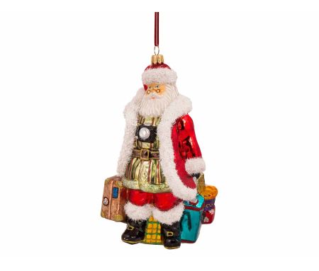Père Noël voyageur verre soufflé H20cm