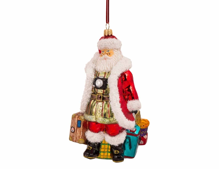 Père Noël voyageur verre soufflé H20cm