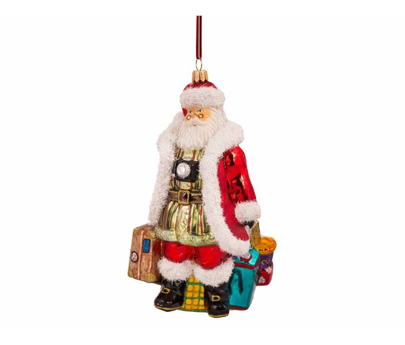 Père Noël voyageur verre soufflé H20cm