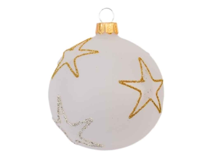 Boule de Noël blanc mat étoiles D8cm