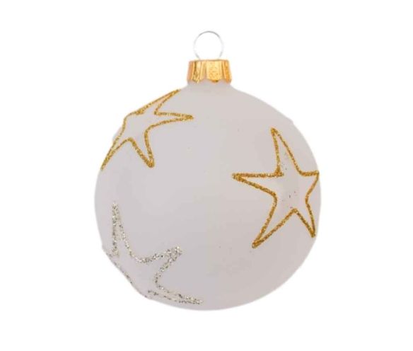 Boule de Noël blanc mat étoiles D8cm