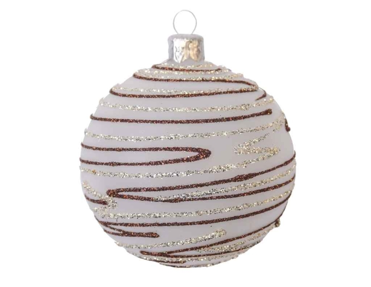 Boule de Noël blanche paillettes brunes Made in Europe