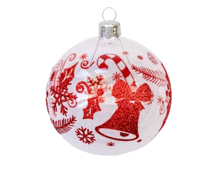 Boule de Noël transparente décor Noël rouge D 8cm