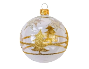 Boule de Noël transparente sapins dorés D8cm