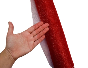 Chemin de table rouge scintillant tulle 50cm x 9m