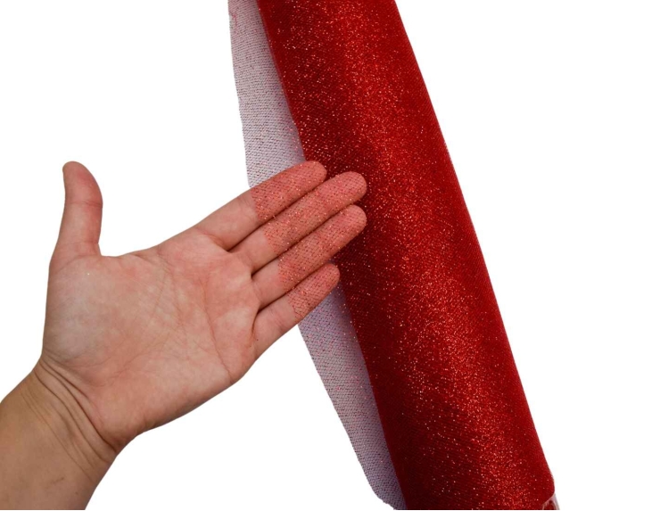 Chemin de table rouge scintillant tulle 50cm x 9m