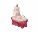 Voir la slide Boule de Noël verre soufflé Père Noël dans baignoire rose rouge sur pieds mousse pailletée blanche peint main H12cm